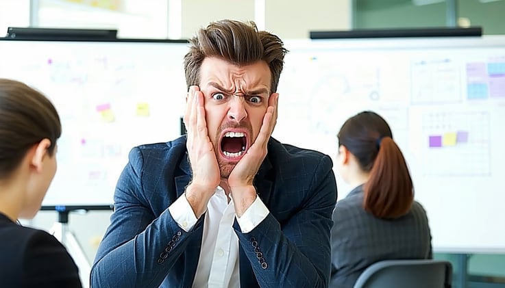 An image depicting a frustrated business leader in