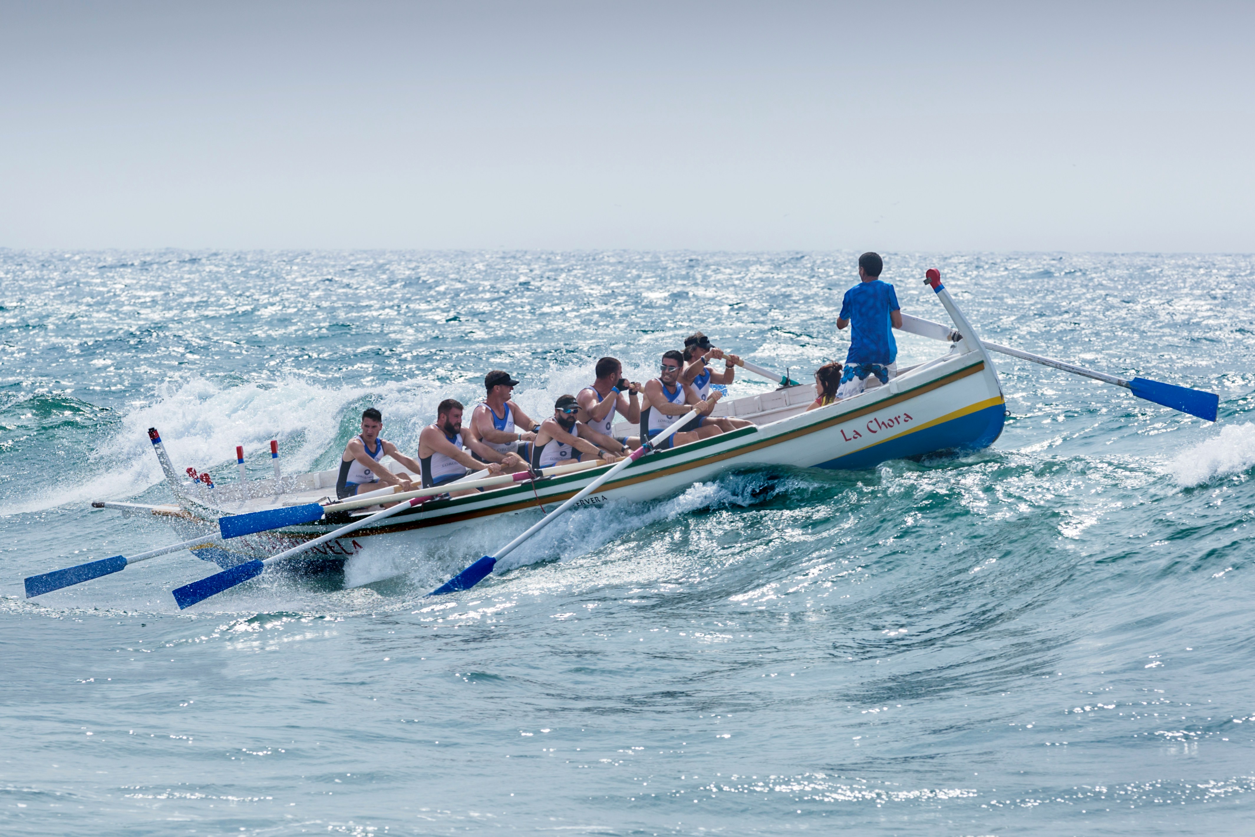 rowing boat with leader at front